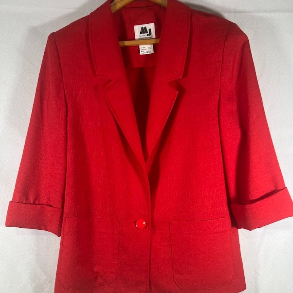 MJ Seattle Made in USA Red Blazer 3/4 Sleeve Size Small Style 38487